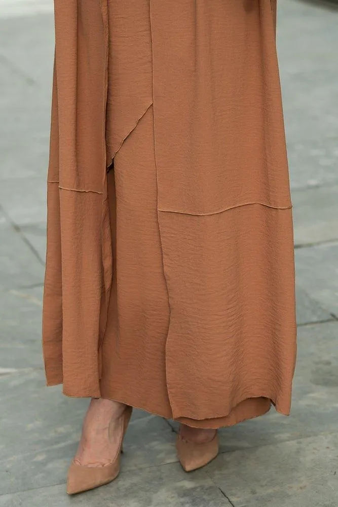 Deluna three piece maxi lightweight abaya in rustic brown