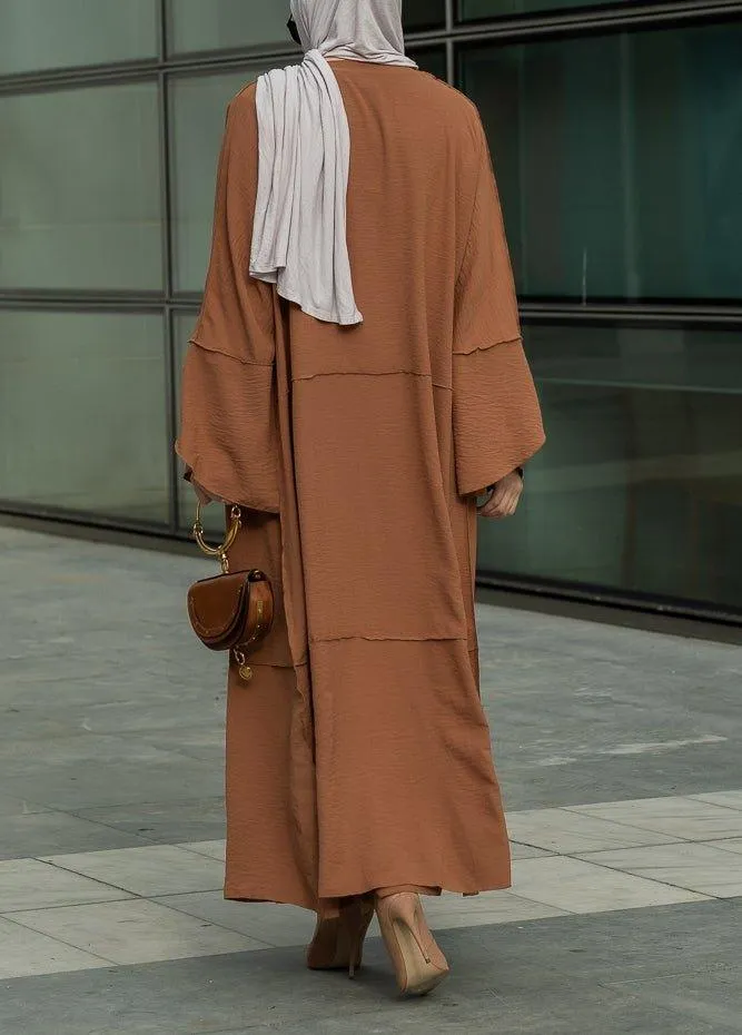 Deluna three piece maxi lightweight abaya in rustic brown