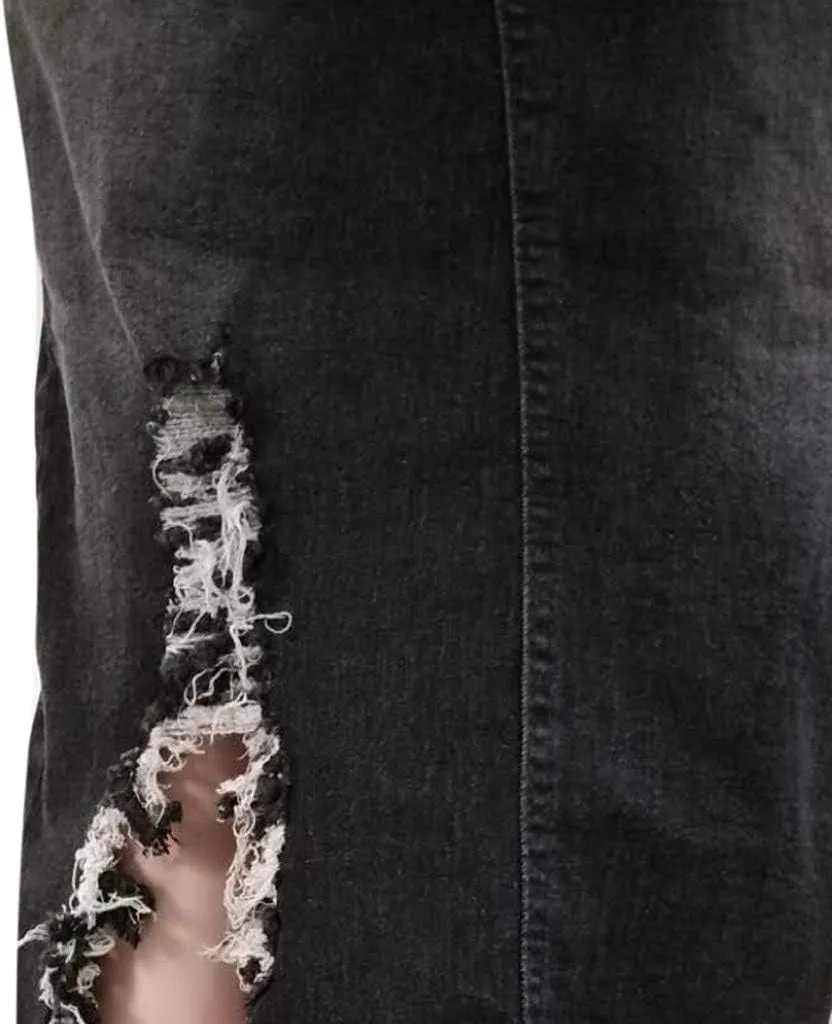 Denim Midi Skirt High Waist Front Split Hole Tassel Slim Stretchy Casual Pencil Jean Skirts with Pockets Streetwear