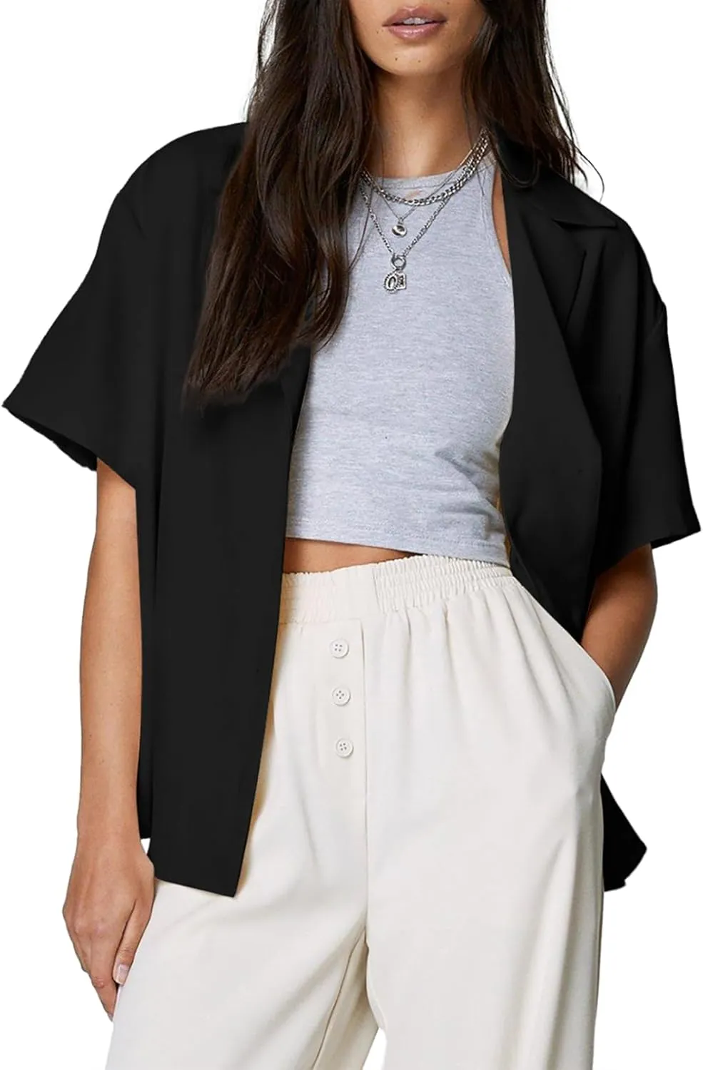 Dokotoo Blazers for Women Business Casual Short Sleeve Lightweight Button Pockets Notched Lapel Collar Work Office Jacket
