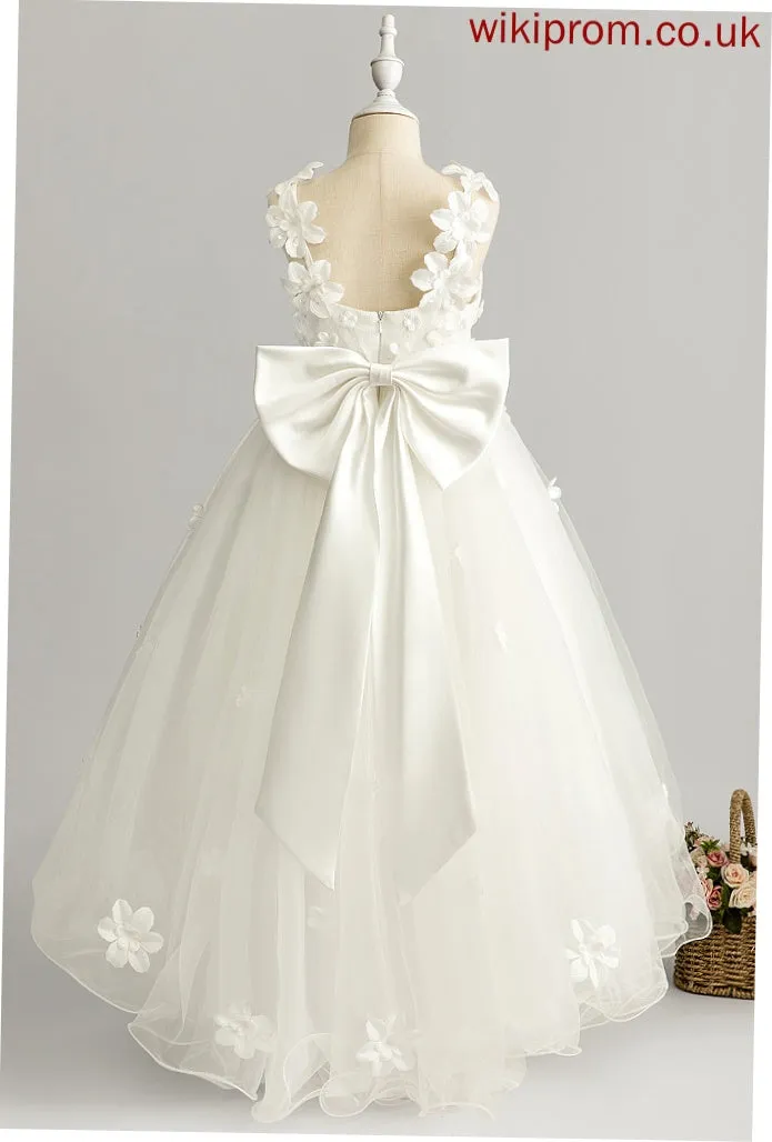 Dress Ball-Gown/Princess Bella V-neck - With Girl Flower Girl Dresses Tulle Sleeveless Asymmetrical Flower Beading/Flower(s)/Bow(s)