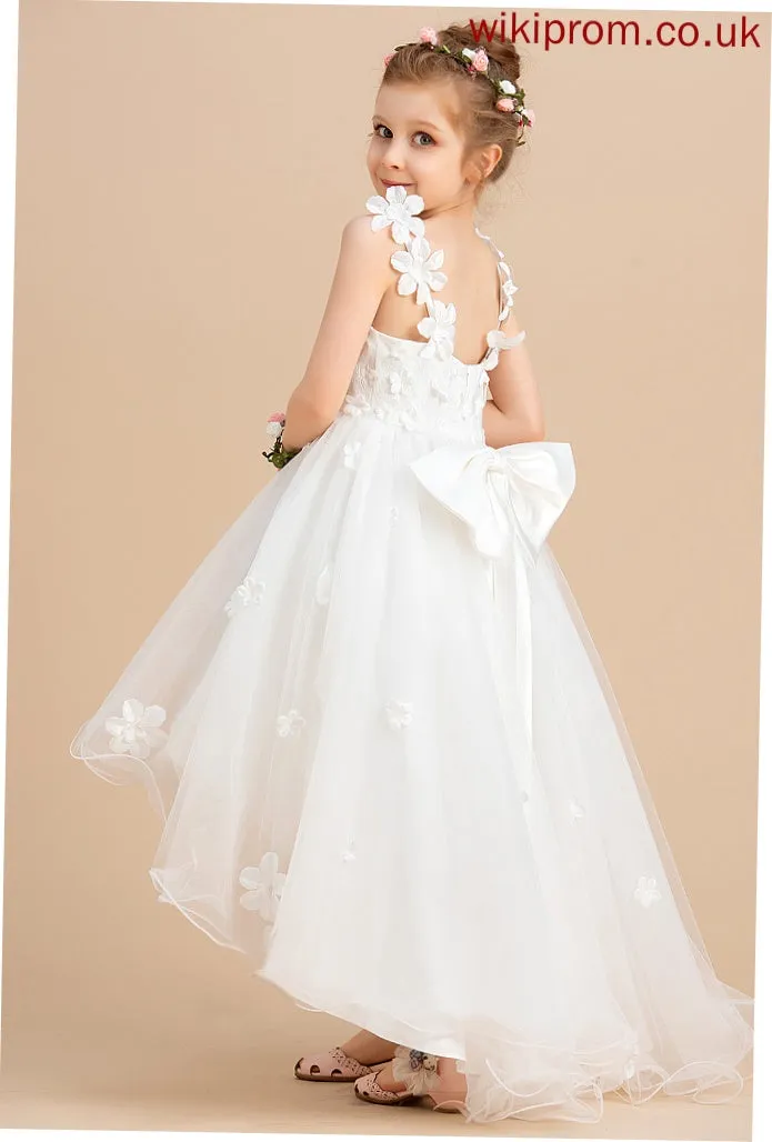 Dress Ball-Gown/Princess Bella V-neck - With Girl Flower Girl Dresses Tulle Sleeveless Asymmetrical Flower Beading/Flower(s)/Bow(s)