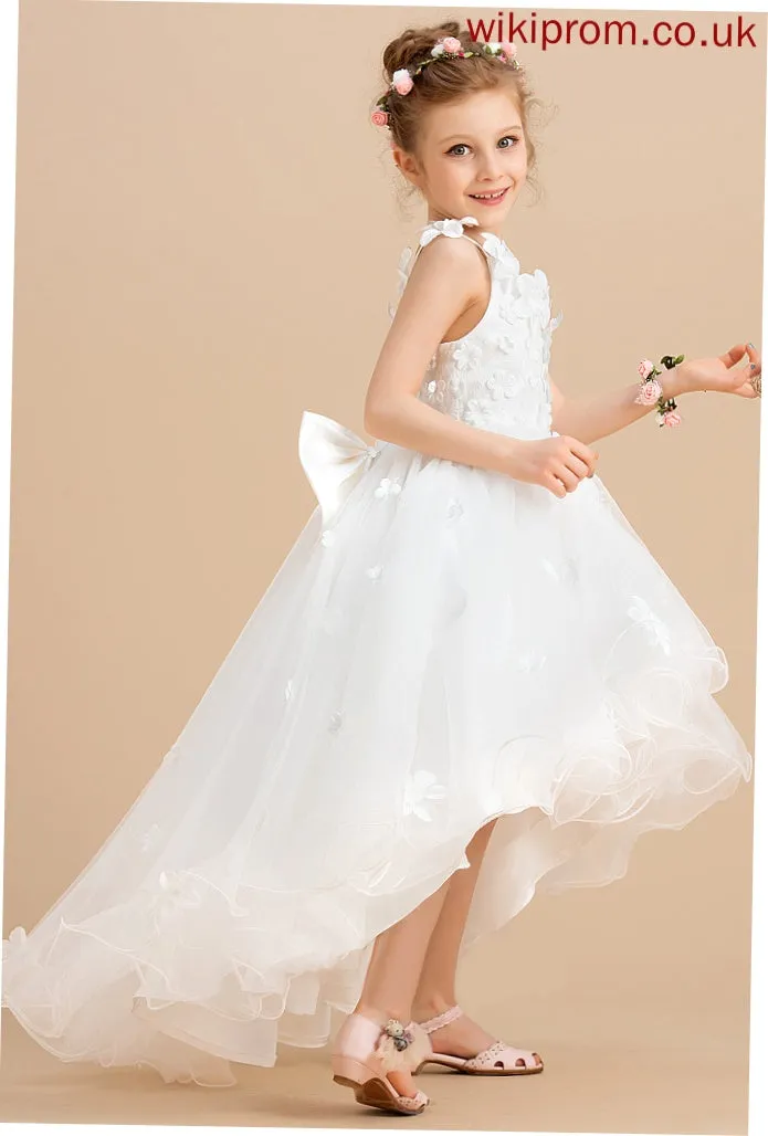 Dress Ball-Gown/Princess Bella V-neck - With Girl Flower Girl Dresses Tulle Sleeveless Asymmetrical Flower Beading/Flower(s)/Bow(s)