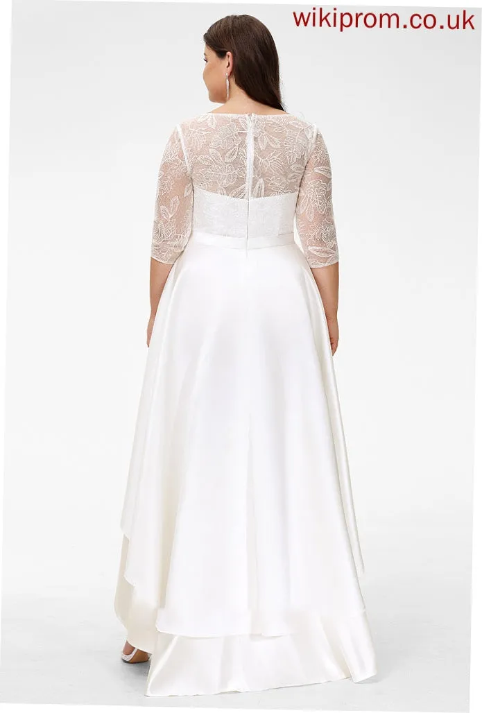 Dress Wedding Scoop Wedding Dresses Lace Satin A-Line Neck Nola Asymmetrical
