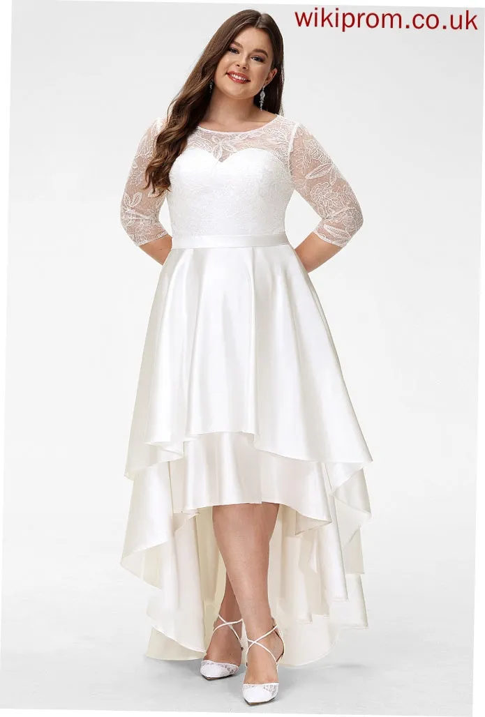 Dress Wedding Scoop Wedding Dresses Lace Satin A-Line Neck Nola Asymmetrical