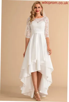 Dress Wedding Scoop Wedding Dresses Lace Satin A-Line Neck Nola Asymmetrical