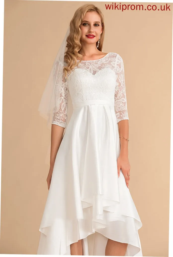 Dress Wedding Scoop Wedding Dresses Lace Satin A-Line Neck Nola Asymmetrical