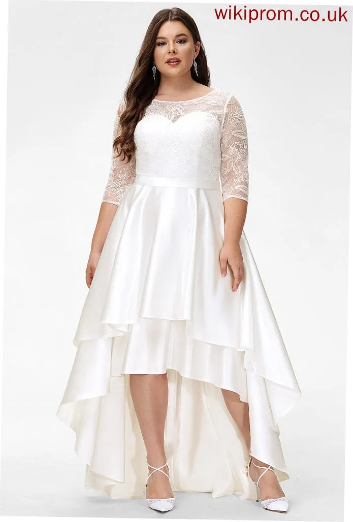 Dress Wedding Scoop Wedding Dresses Lace Satin A-Line Neck Nola Asymmetrical
