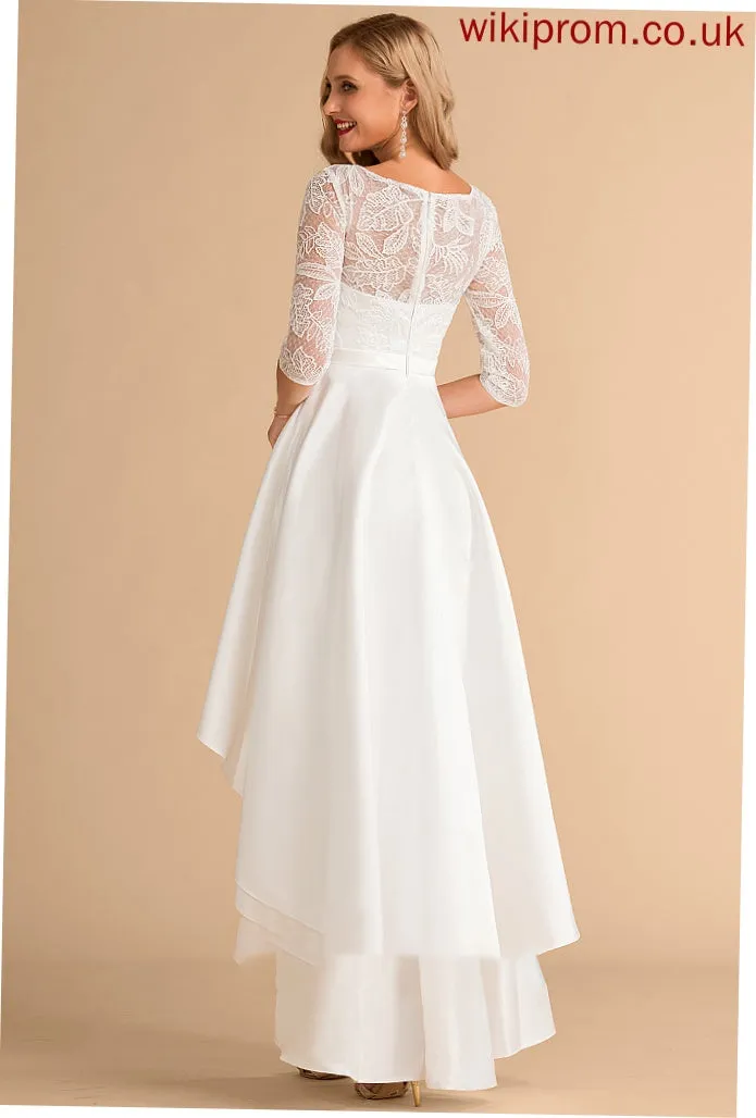 Dress Wedding Scoop Wedding Dresses Lace Satin A-Line Neck Nola Asymmetrical