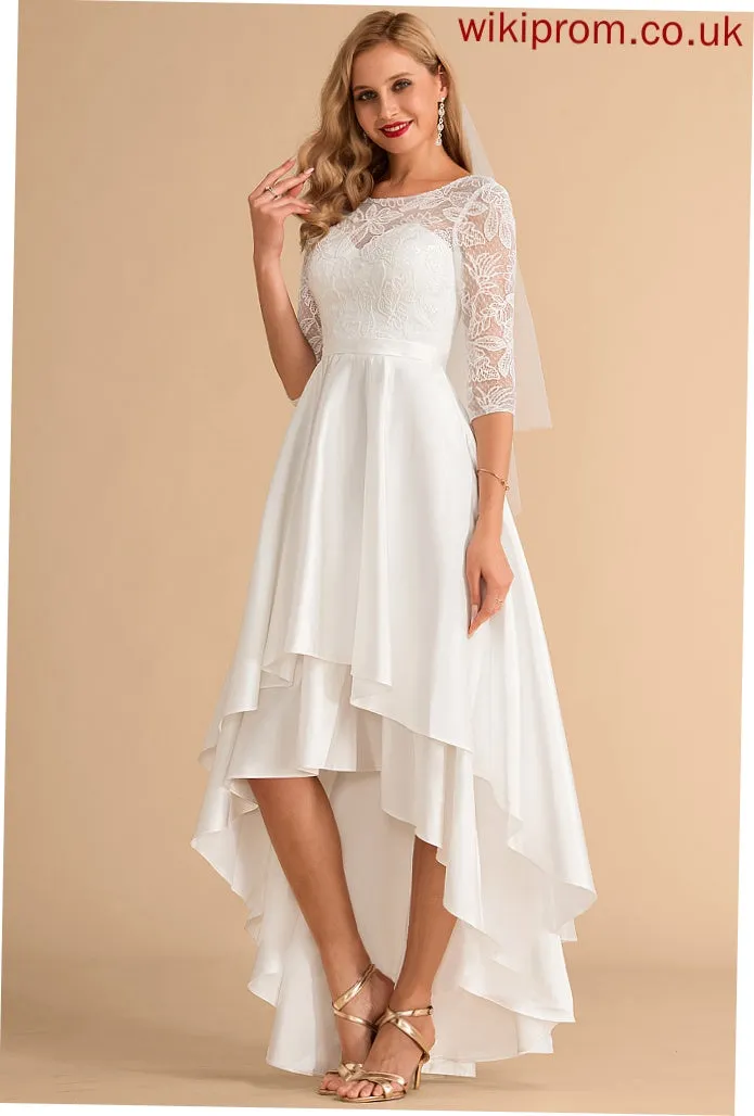Dress Wedding Scoop Wedding Dresses Lace Satin A-Line Neck Nola Asymmetrical