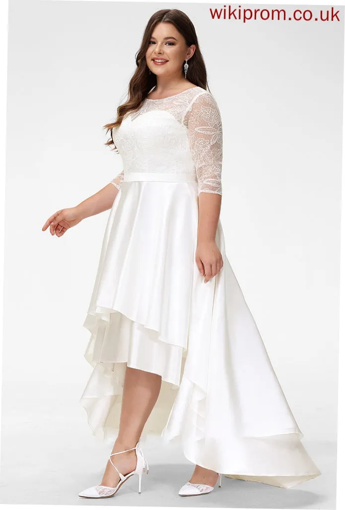 Dress Wedding Scoop Wedding Dresses Lace Satin A-Line Neck Nola Asymmetrical