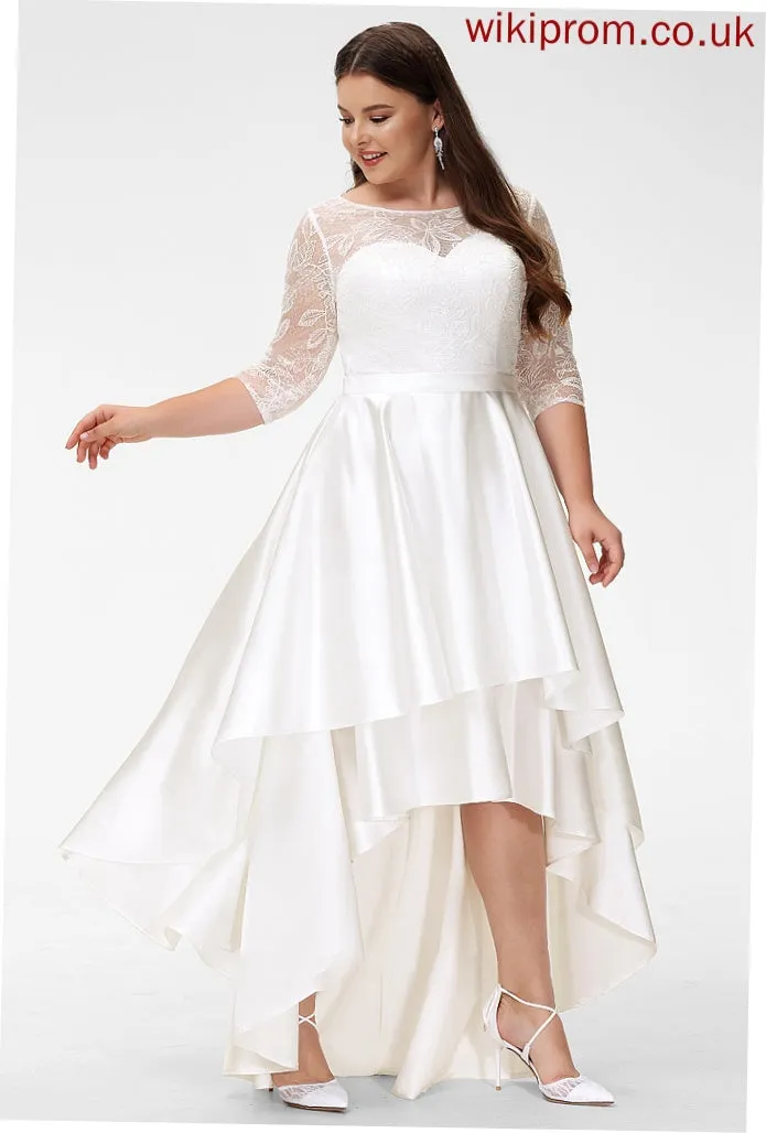 Dress Wedding Scoop Wedding Dresses Lace Satin A-Line Neck Nola Asymmetrical