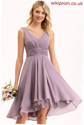 Fabric Length Silhouette Embellishment Asymmetrical A-Line Neckline V-neck Ruffle Amiya Spaghetti Staps A-Line/Princess Bridesmaid Dresses