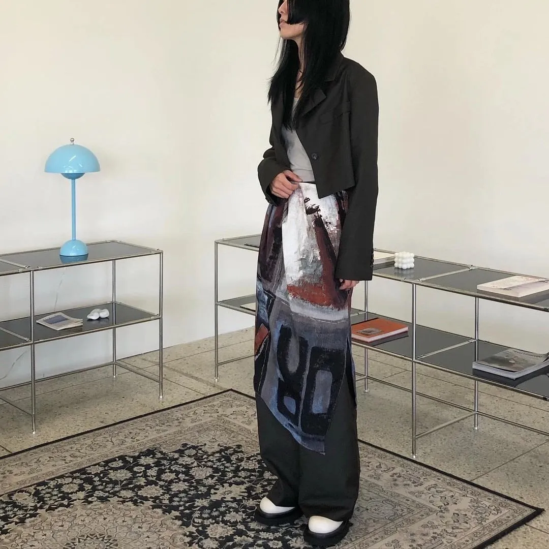 Fashionkova  Grunge Midi Skirt Punk Style Streetwear Graffiti Printed Irregular Skirt Women Harajuku Skirt Korean Fashion Clothing