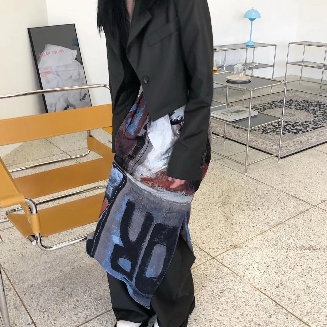 Fashionkova  Grunge Midi Skirt Punk Style Streetwear Graffiti Printed Irregular Skirt Women Harajuku Skirt Korean Fashion Clothing