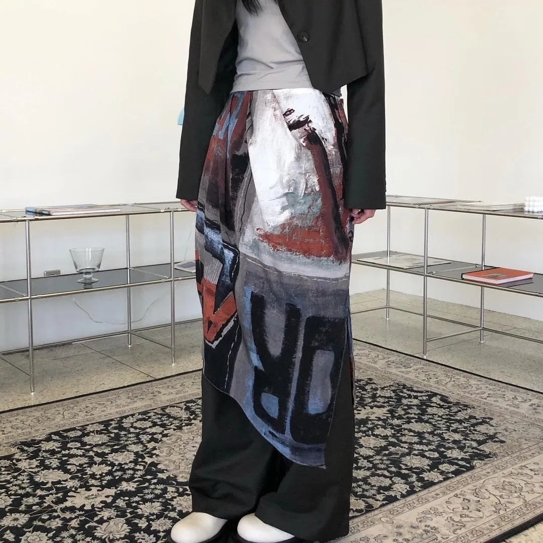 Fashionkova  Grunge Midi Skirt Punk Style Streetwear Graffiti Printed Irregular Skirt Women Harajuku Skirt Korean Fashion Clothing