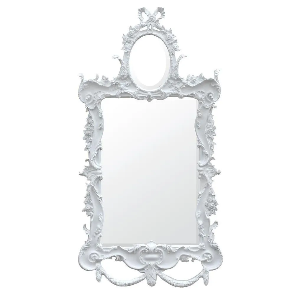 French Style Portrait White Clay Paint Frame with Two Bevelled Mirrors