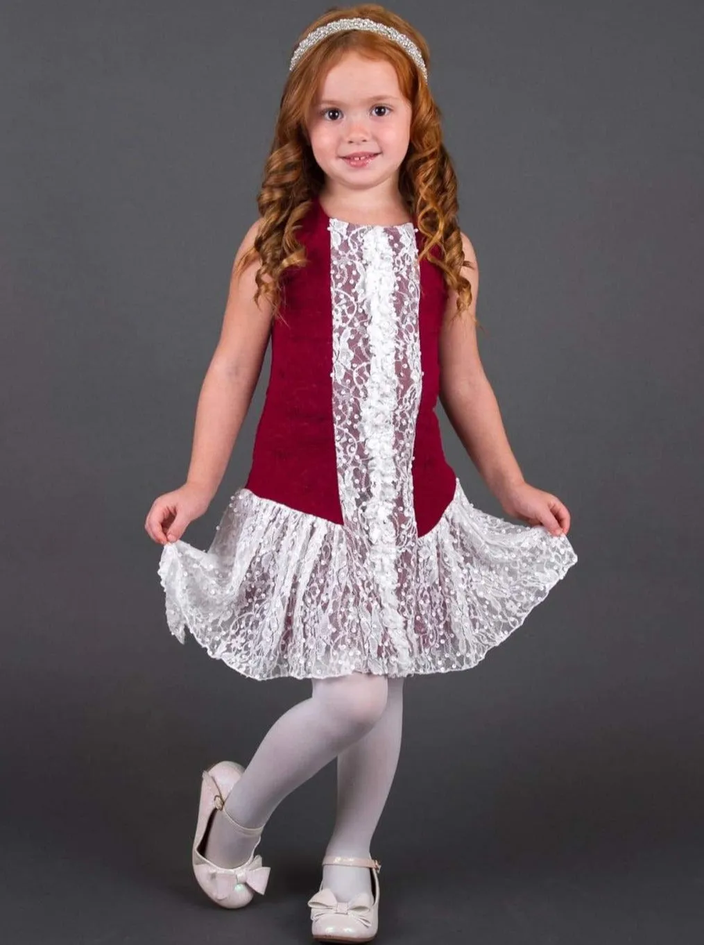 Girls Dress w/ Lace Sequin Center Piece and Lace Skirt