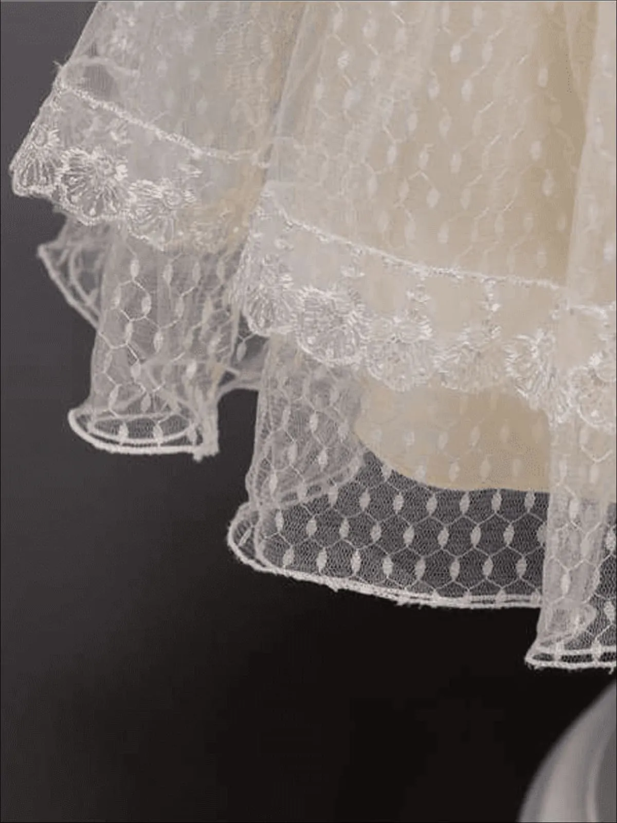 Girls Lace Sleeveless Floral Applique Tiered Lace Special Occasion Dress