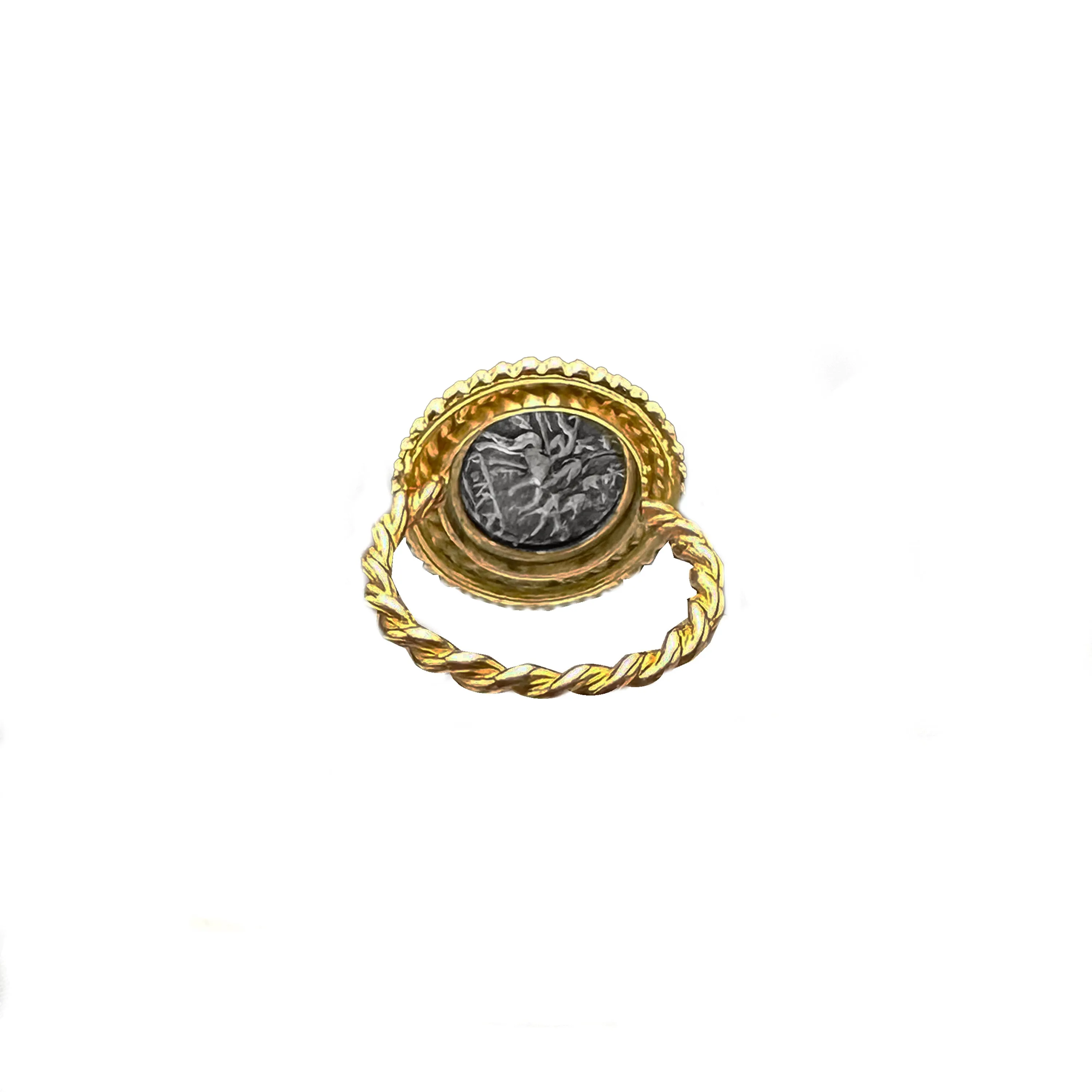 GODDESS ROME Authentic Ancient Roman Coin 211 BC 18 Kt Gold Ring