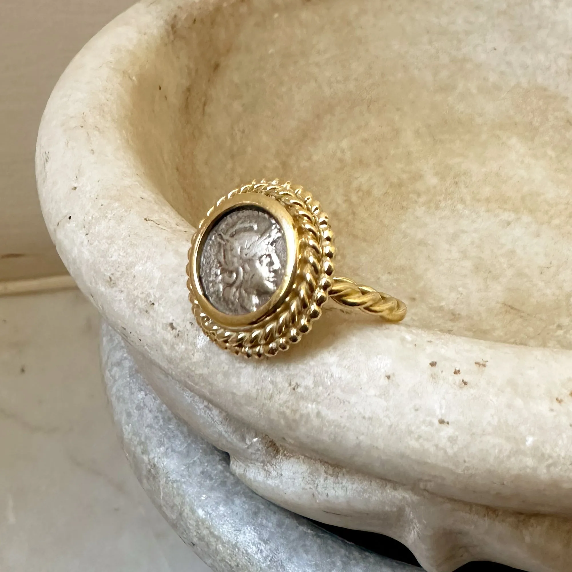 GODDESS ROME Authentic Ancient Roman Coin 211 BC 18 Kt Gold Ring