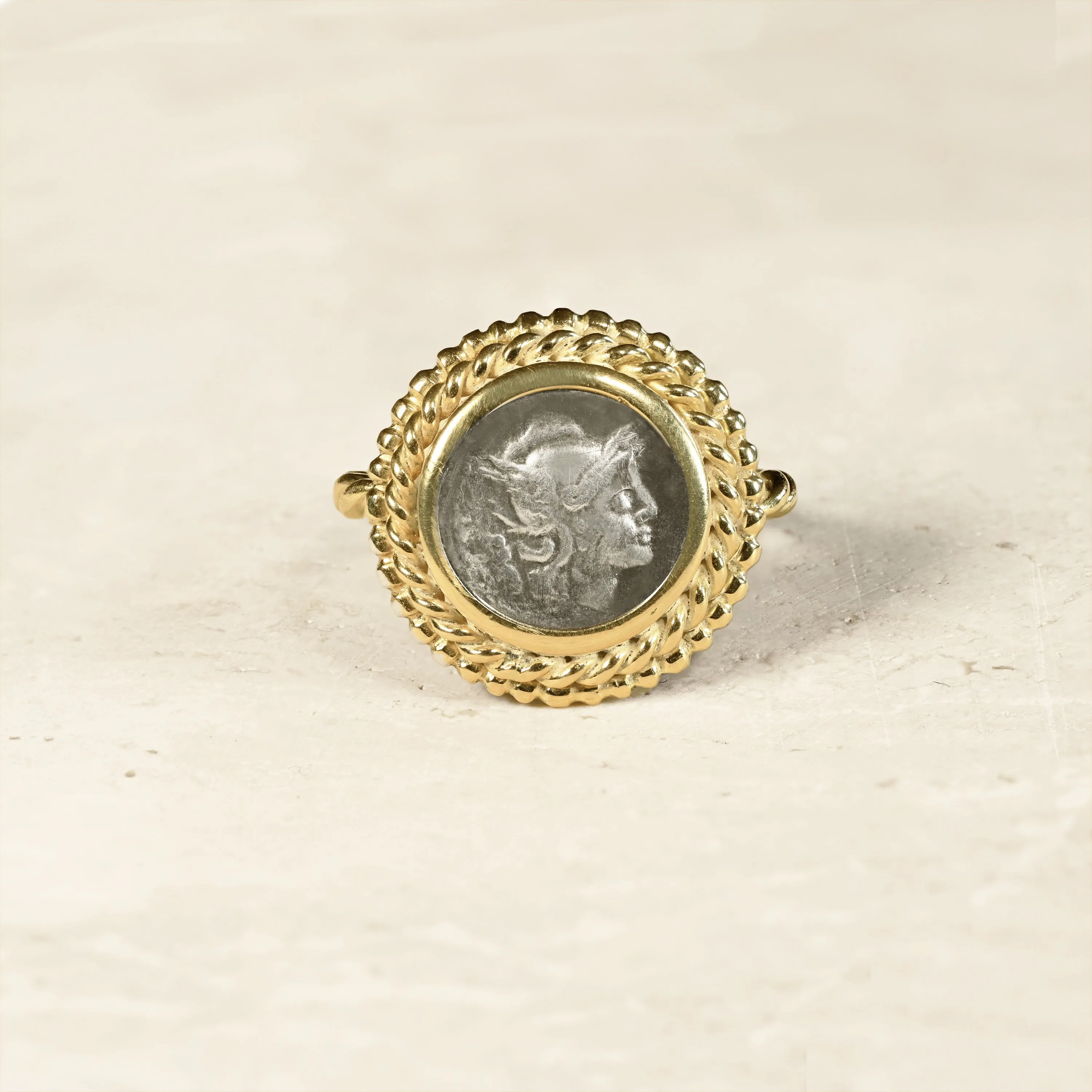 GODDESS ROME Authentic Ancient Roman Coin 211 BC 18 Kt Gold Ring