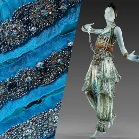 Haggle: THE PRINCE LUKE Silver Beaded Appliqué on Turquoise Mesh Lace