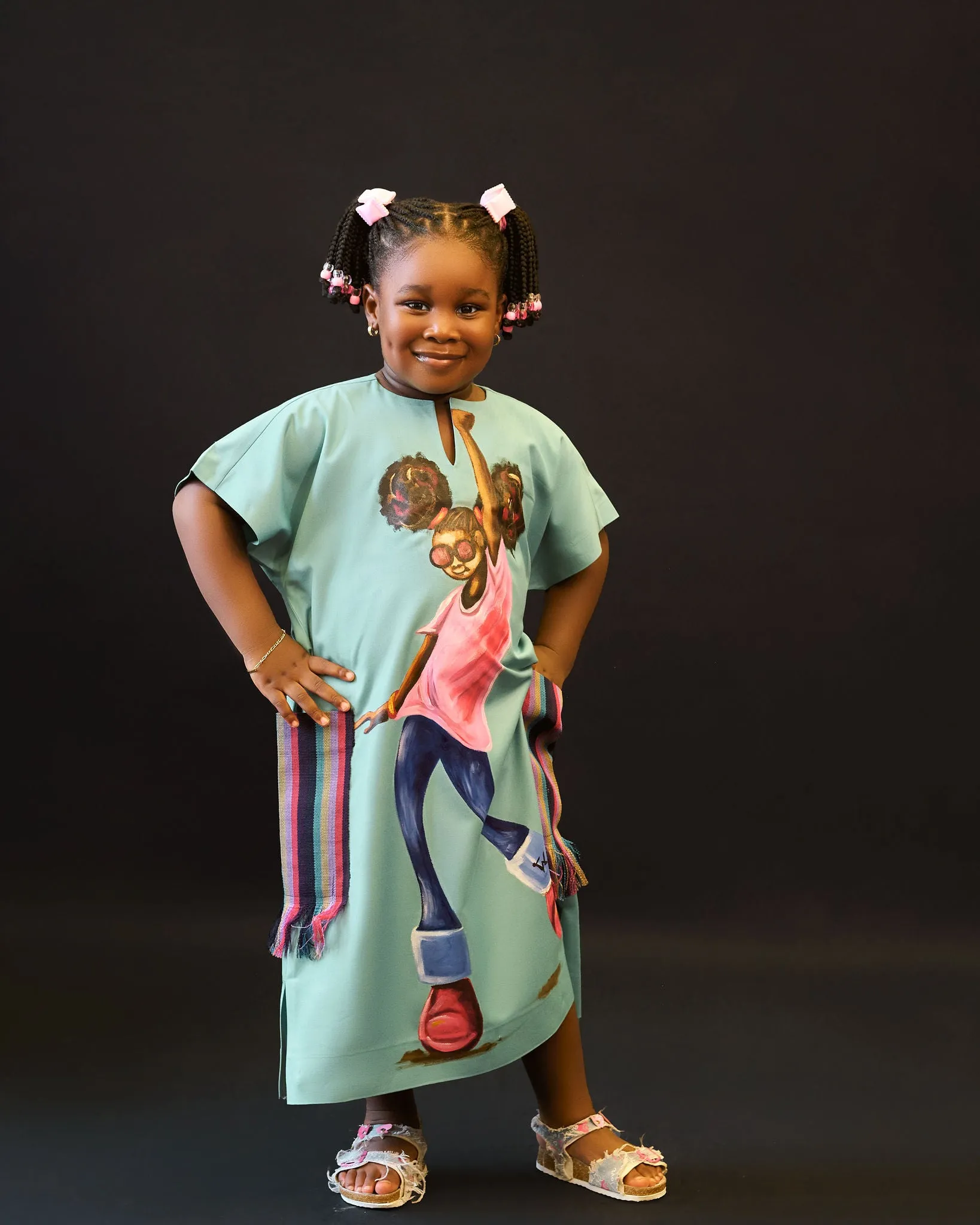 Hand-Painted Mini Abaya With Aso-Oke Pockets
