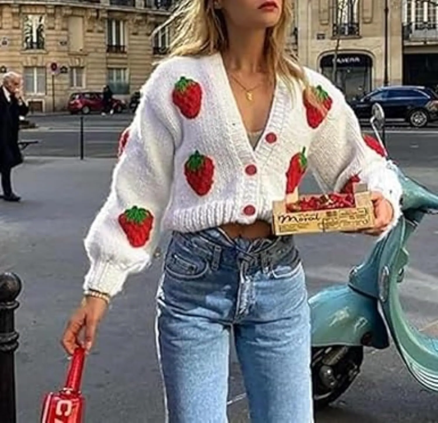 Heart Cute Cropped Cardigan for Women Aesthetic Embroidered Floral Knit Button Down Sweater Outwear