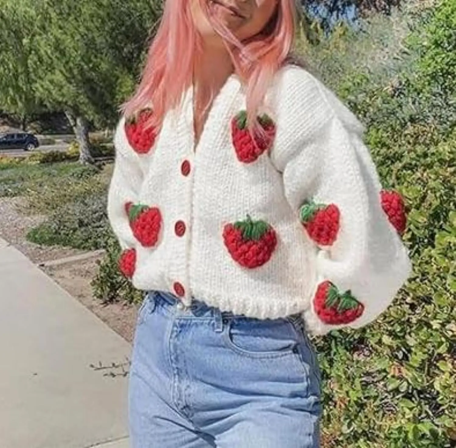 Heart Cute Cropped Cardigan for Women Aesthetic Embroidered Floral Knit Button Down Sweater Outwear