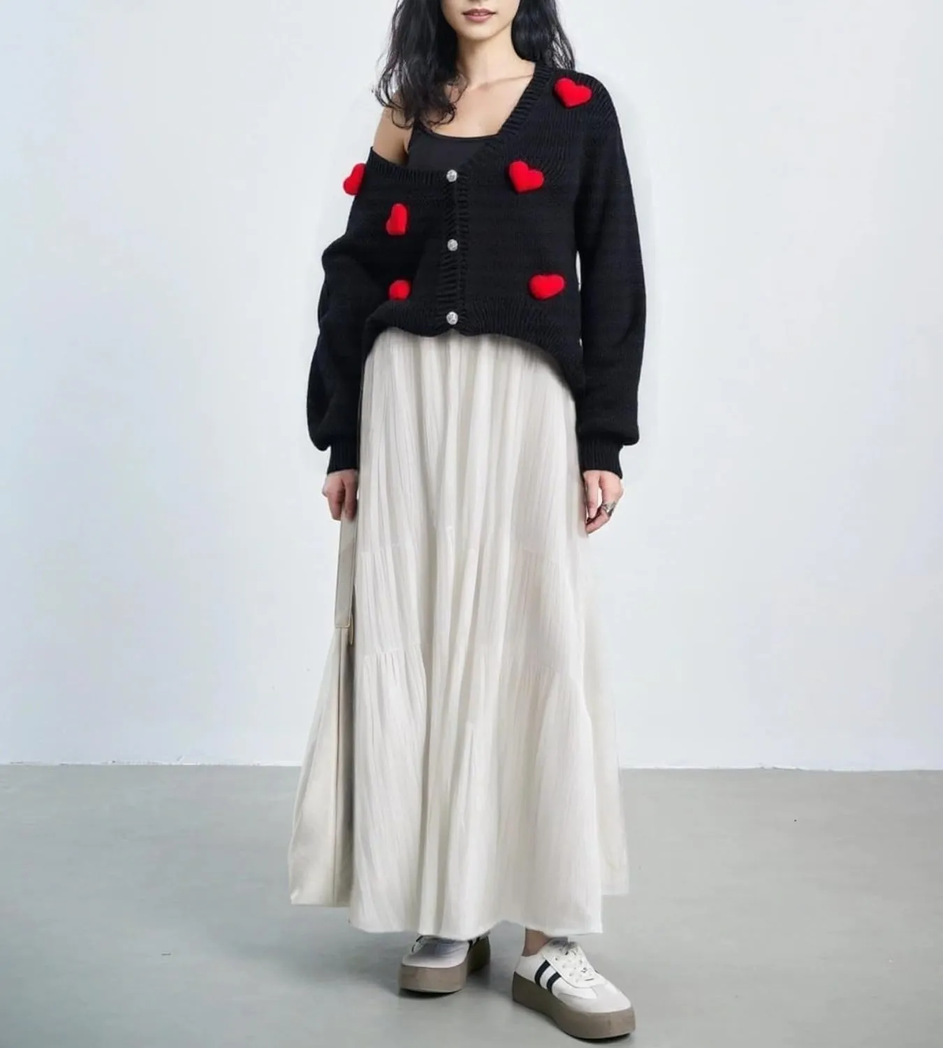 Heart Cute Cropped Cardigan for Women Aesthetic Embroidered Floral Knit Button Down Sweater Outwear