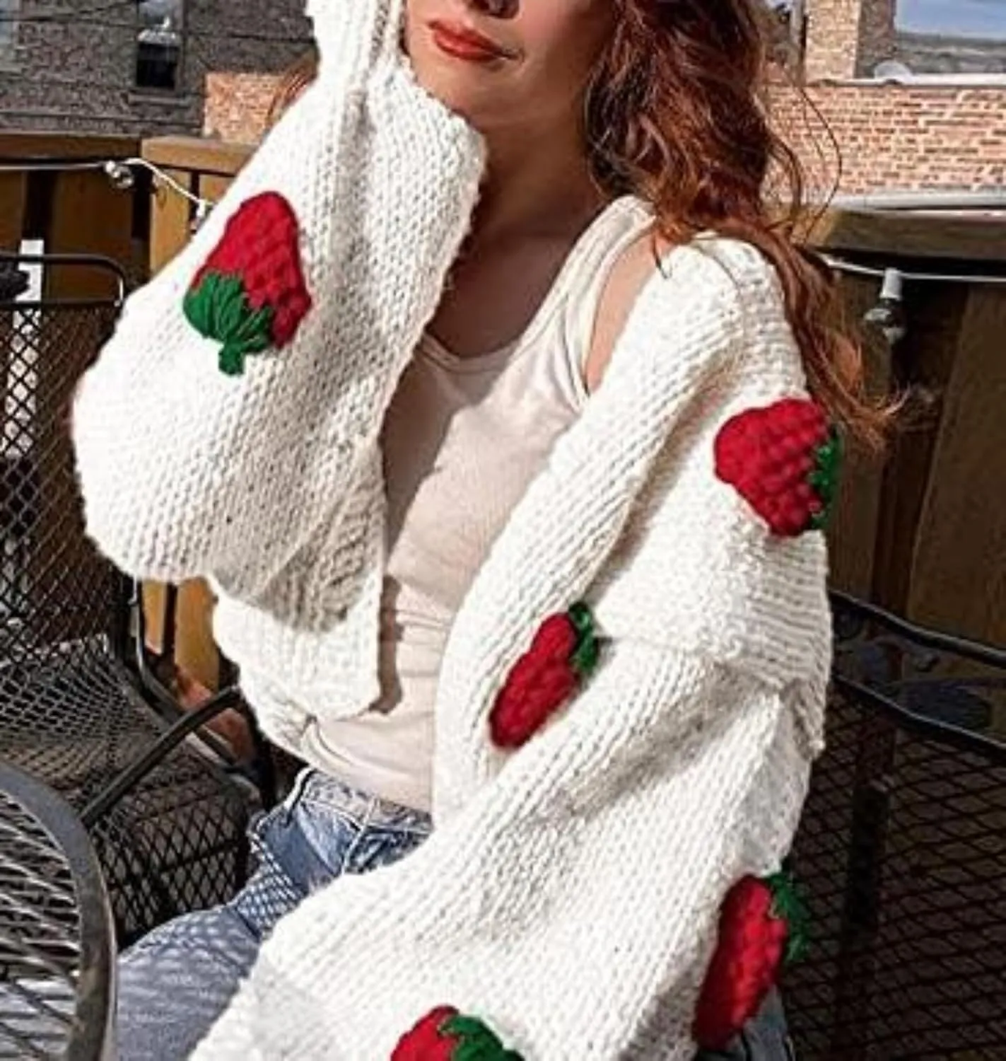 Heart Cute Cropped Cardigan for Women Aesthetic Embroidered Floral Knit Button Down Sweater Outwear