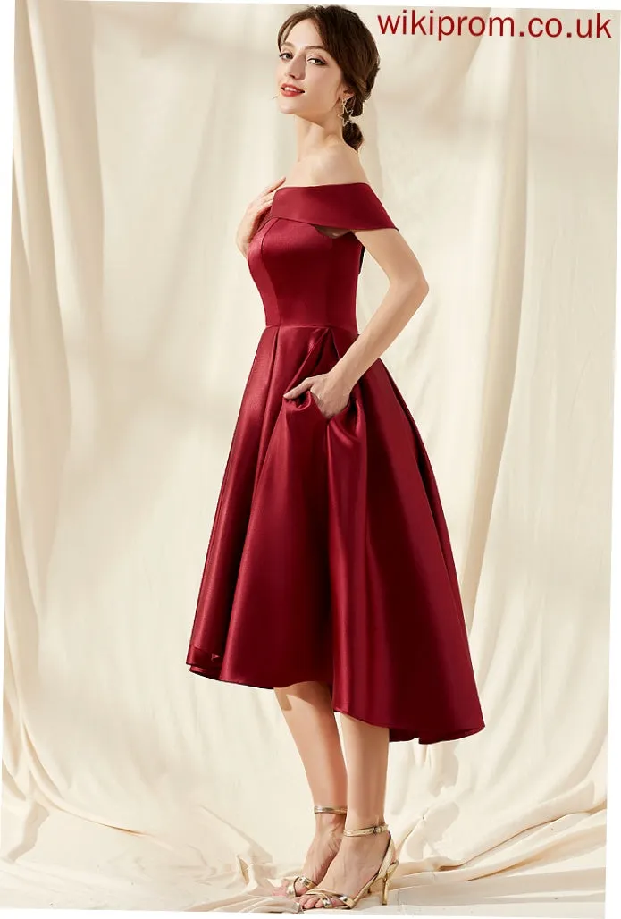 Hilda Cocktail With Asymmetrical A-Line Dress Cocktail Dresses Off-the-Shoulder Pockets Satin