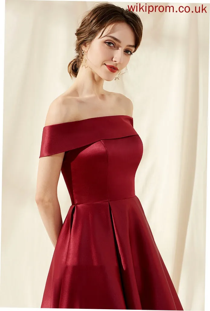 Hilda Cocktail With Asymmetrical A-Line Dress Cocktail Dresses Off-the-Shoulder Pockets Satin