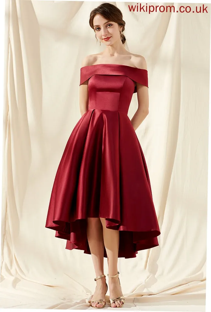 Hilda Cocktail With Asymmetrical A-Line Dress Cocktail Dresses Off-the-Shoulder Pockets Satin