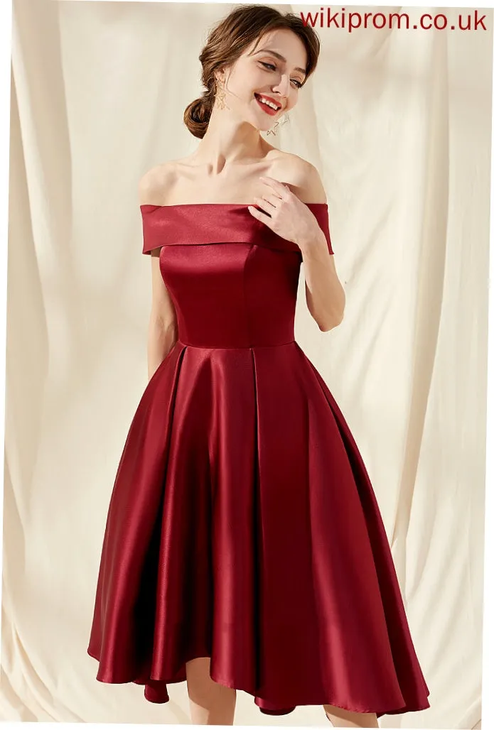 Hilda Cocktail With Asymmetrical A-Line Dress Cocktail Dresses Off-the-Shoulder Pockets Satin