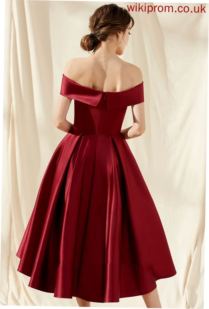 Hilda Cocktail With Asymmetrical A-Line Dress Cocktail Dresses Off-the-Shoulder Pockets Satin
