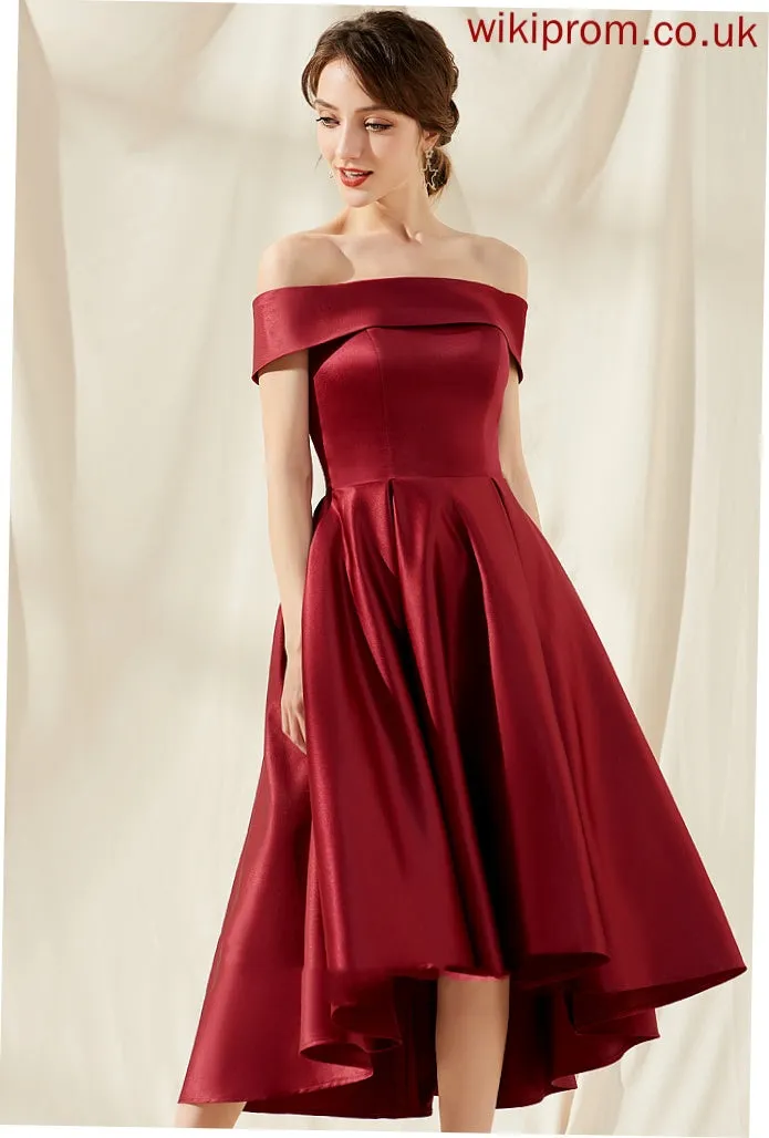 Hilda Cocktail With Asymmetrical A-Line Dress Cocktail Dresses Off-the-Shoulder Pockets Satin