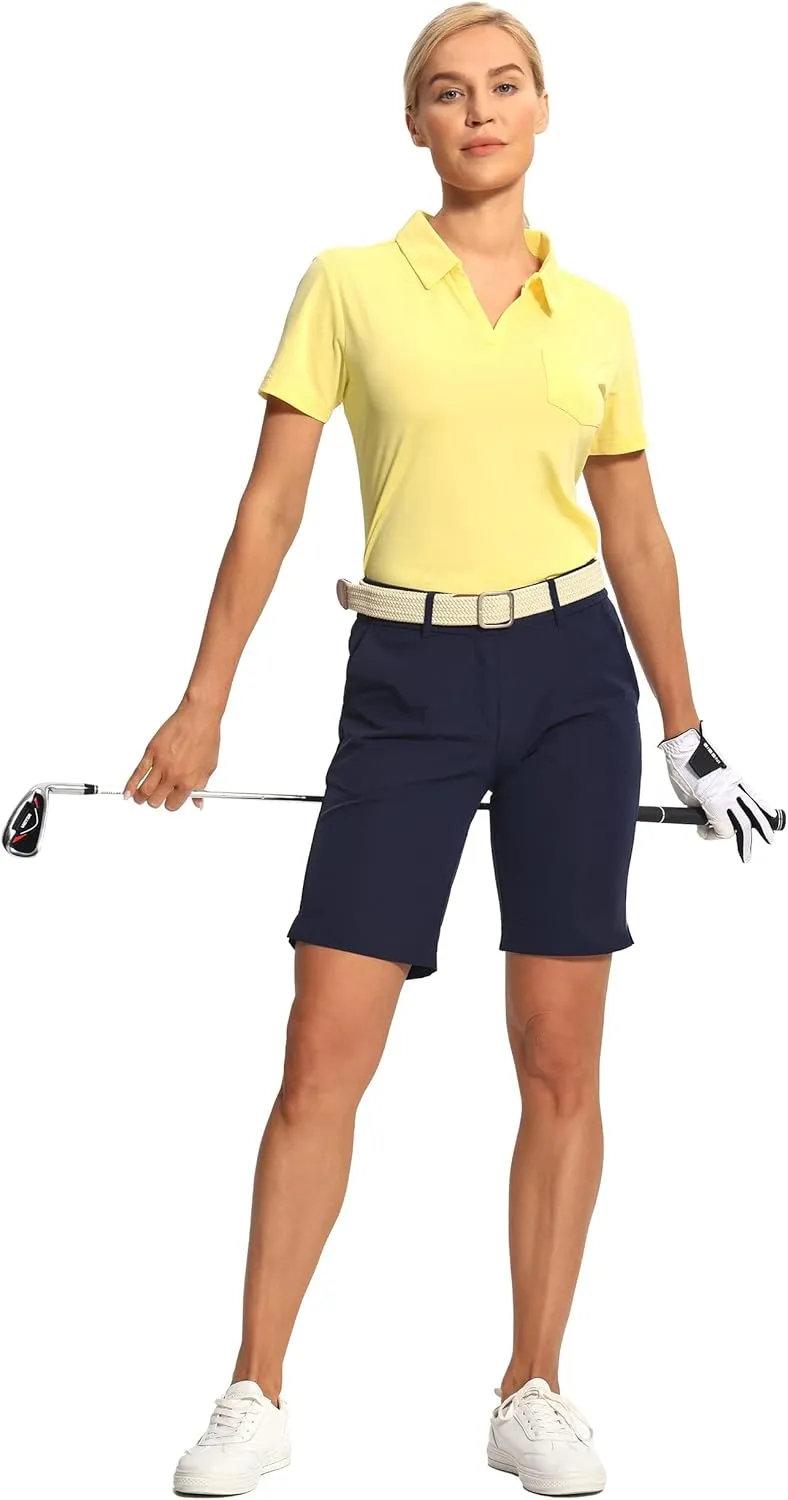 Hiverlay Women's Golf Shirt Short Sleeve V Neck Collar Polo Shirts Athletic Tennis Tops Lightweight Quick Dry UPF 50 