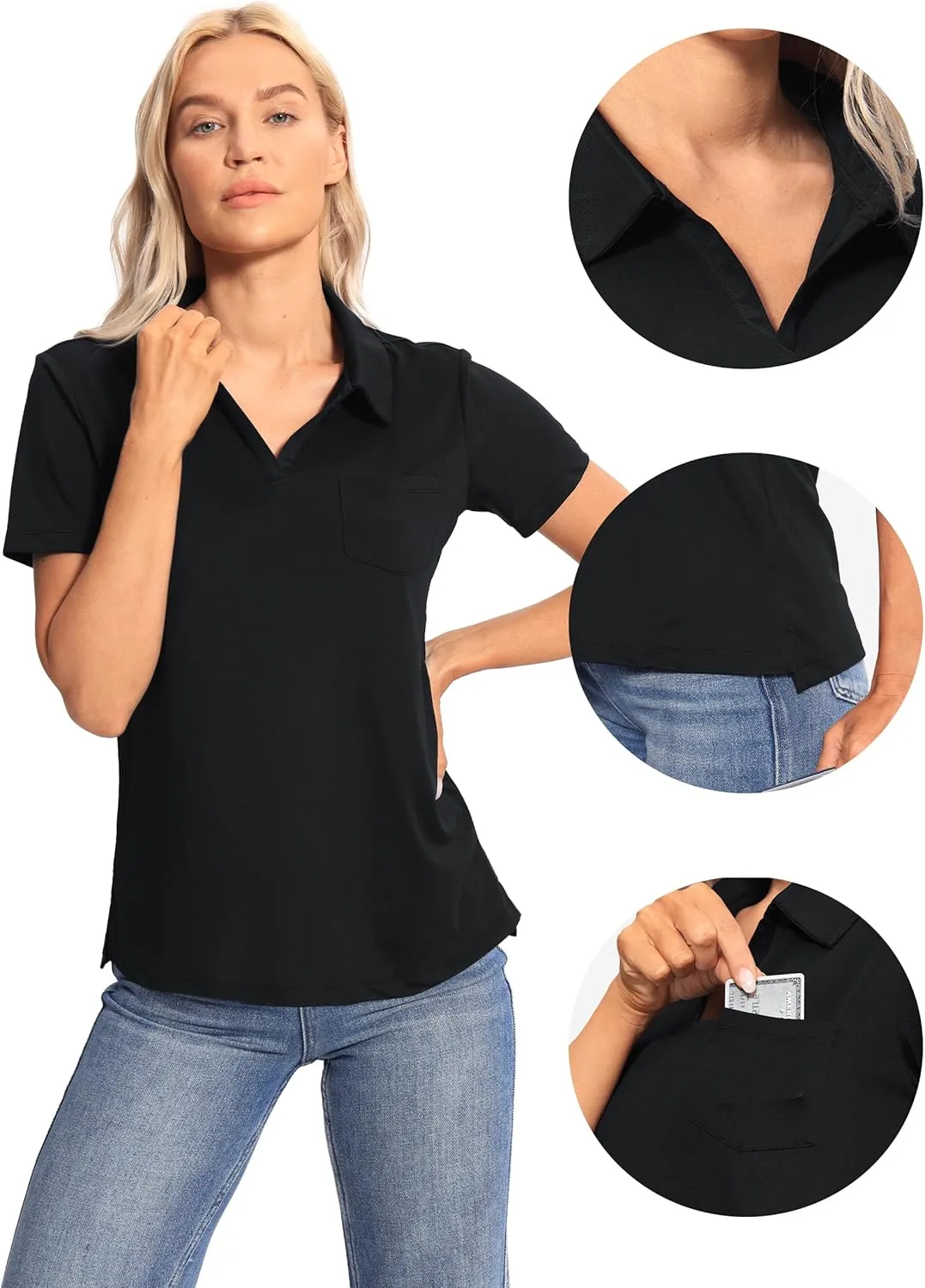 Hiverlay Women's Golf Shirt Short Sleeve V Neck Collar Polo Shirts Athletic Tennis Tops Lightweight Quick Dry UPF 50 