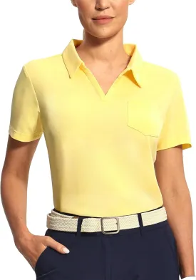 Hiverlay Women's Golf Shirt Short Sleeve V Neck Collar Polo Shirts Athletic Tennis Tops Lightweight Quick Dry UPF 50 