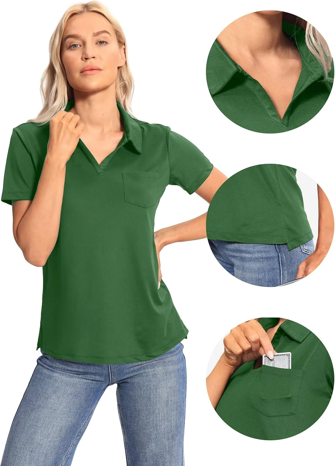 Hiverlay Women's Golf Shirt Short Sleeve V Neck Collar Polo Shirts Athletic Tennis Tops Lightweight Quick Dry UPF 50 