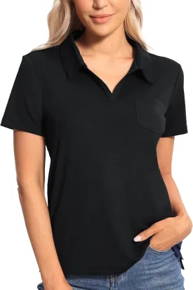 Hiverlay Women's Golf Shirt Short Sleeve V Neck Collar Polo Shirts Athletic Tennis Tops Lightweight Quick Dry UPF 50 