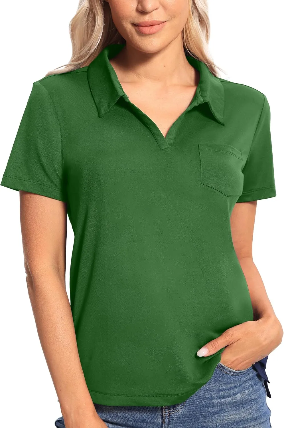 Hiverlay Women's Golf Shirt Short Sleeve V Neck Collar Polo Shirts Athletic Tennis Tops Lightweight Quick Dry UPF 50 