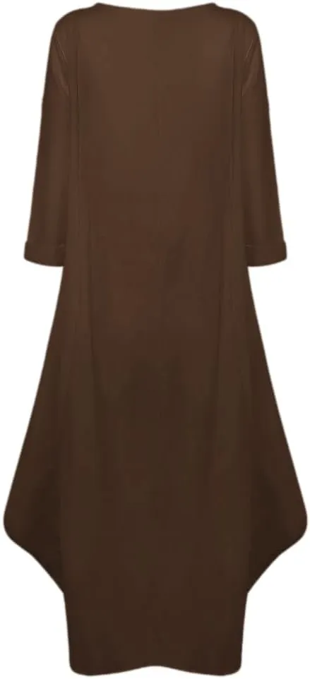 Jacansi Women's Cotton Linen Dress with Pocket Oversized Loose Dress Kaftan Dress