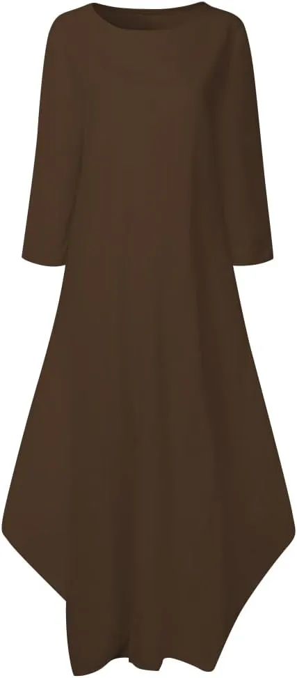 Jacansi Women's Cotton Linen Dress with Pocket Oversized Loose Dress Kaftan Dress
