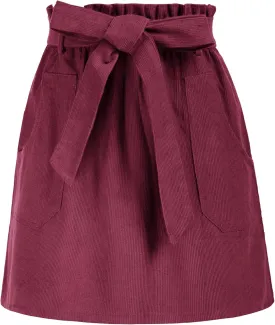 KANCY KOLE Women's Corduroy Skirt Casual High Waist A Line Skirt Skirt Short Skirt with Pockets Elastic Waist