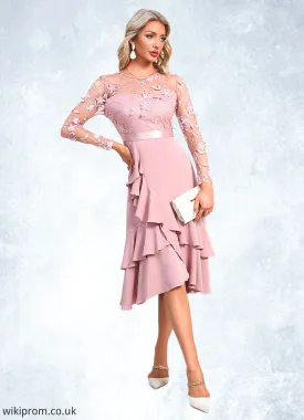 Kaylin Flower Cascading Ruffles Illusion Elegant A-line Jacquard Asymmetrical Dresses SWKP0022393