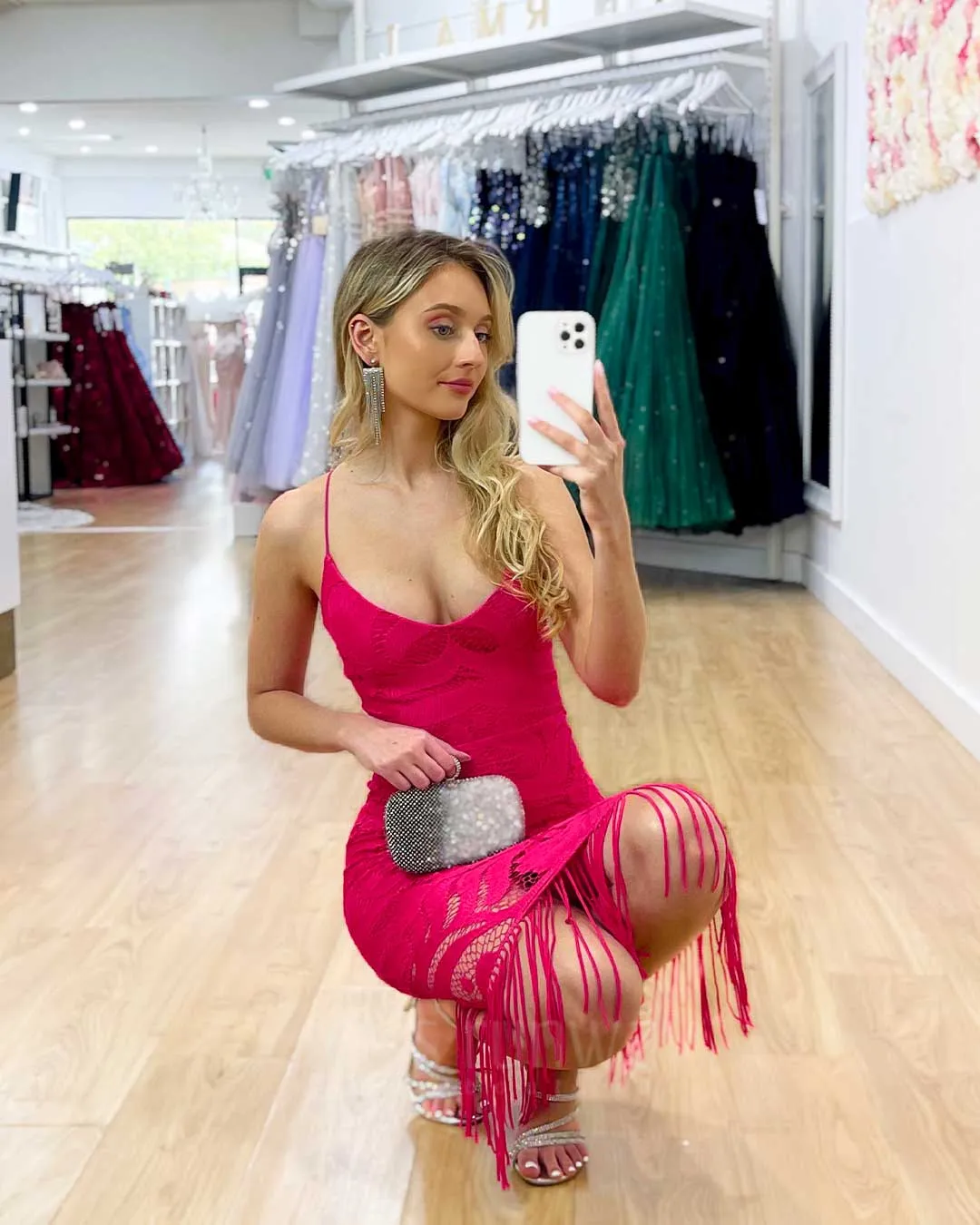 Khaleesi Lace Midi Dress - Hot Pink