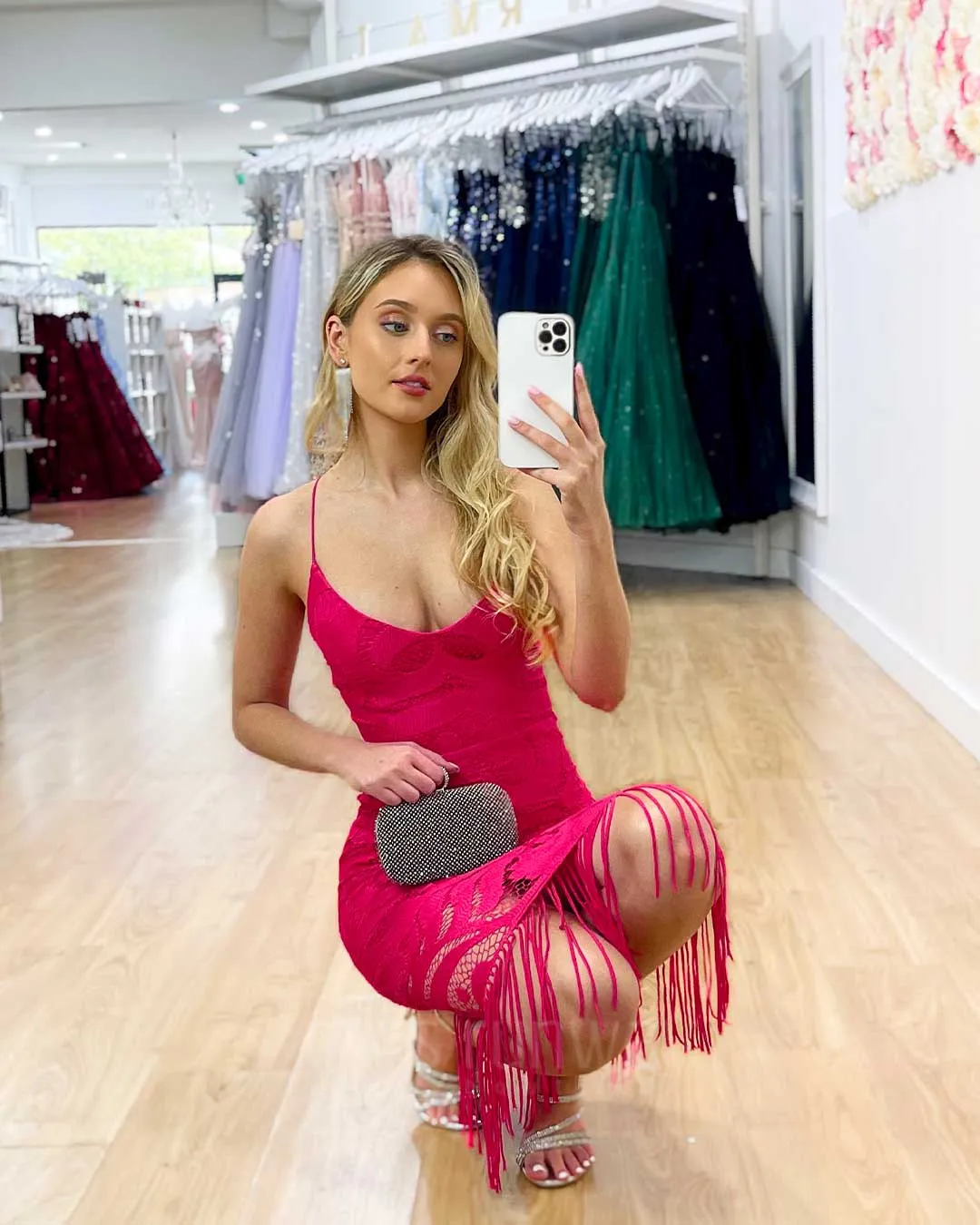 Khaleesi Lace Midi Dress - Hot Pink
